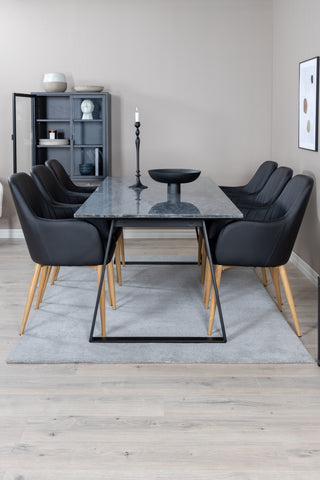 Venture Home Estelle Matbord 200*90 Grå Marmor / Svarta Ben +Comfort - Matstol 2-pack - svart/Svart _6