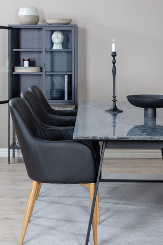 Venture Home Estelle Matbord 200*90 Grå Marmor / Svarta Ben +Comfort - Matstol 2-pack - svart/Svart _6