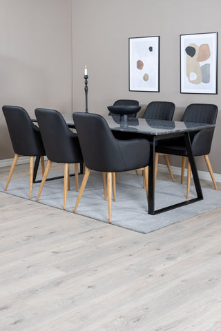 Venture Home Estelle Matbord 200*90 Grå Marmor / Svarta Ben +Comfort - Matstol 2-pack - svart/Svart _6