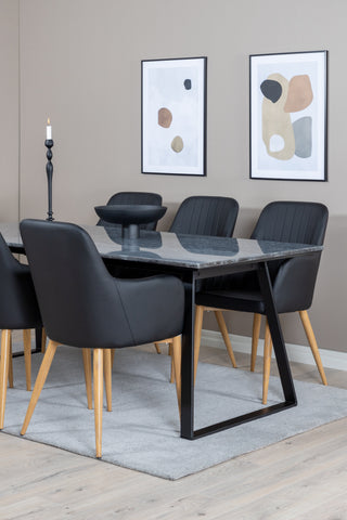 Venture Home Estelle Matbord 200*90 Grå Marmor / Svarta Ben +Comfort - Matstol 2-pack - svart/Svart _6