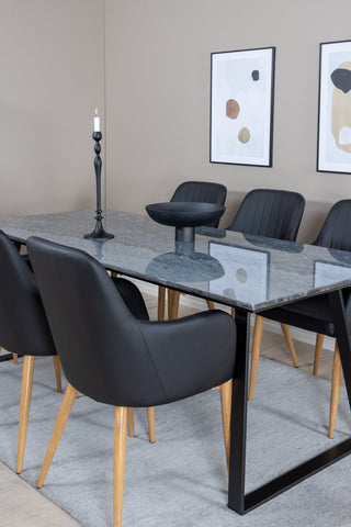 Venture Home Estelle Matbord 200*90 Grå Marmor / Svarta Ben +Comfort - Matstol 2-pack - svart/Svart _6