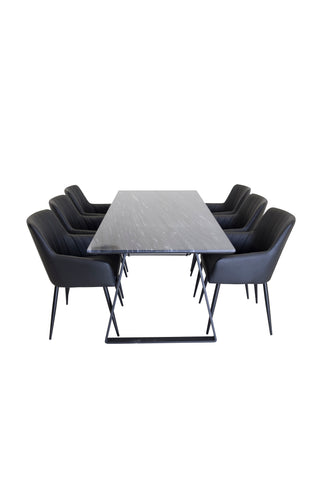 Venture Home Estelle Matbord 200*90 Grå Marmor / Svarta Ben +Comfort - Matstol 2-pack - svart/Svart _6