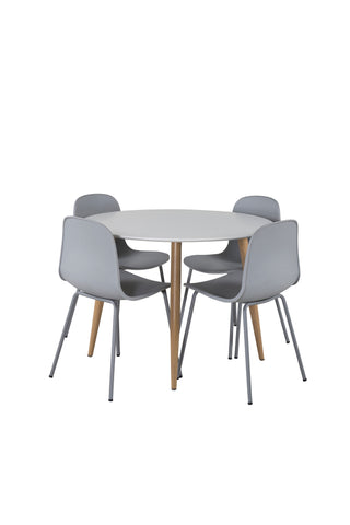 Venture Home Plaza Runt Matbord - Ek-Look / Vit - ø100*H75 +Arctic Dining Chair - Grå Ben - Grå Plast _4
