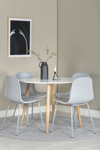 Venture Home Plaza Runt Matbord - Ek-Look / Vit - ø100*H75 +Arctic Dining Chair - Grå Ben - Grå Plast _4