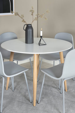 Venture Home Plaza Runt Matbord - Ek-Look / Vit - ø100*H75 +Arctic Dining Chair - Grå Ben - Grå Plast _4