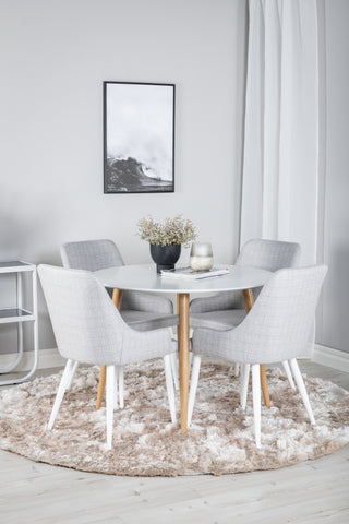 Venture Home Plaza Runt Matbord - Ek-Look / Vit - ø100*H75 +Plaza Matbordsstol - Vita ben - Ljusgrå Tyg _4