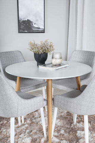 Venture Home Plaza Runt Matbord - Ek-Look / Vit - ø100*H75 +Plaza Matbordsstol - Vita ben - Ljusgrå Tyg _4