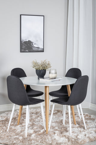 Venture Home Plaza Runt Matbord - Ek-Look / Vit - ø100*H75 +Polar Matbordsstol - Vita Ben - Svart Tyg _4