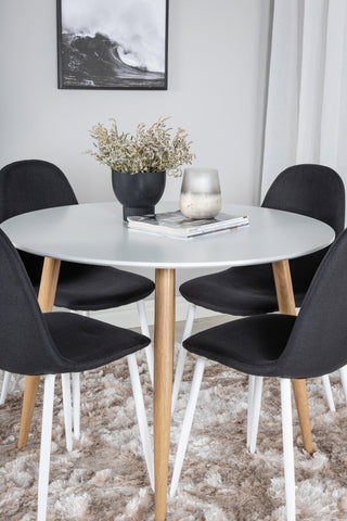 Venture Home Plaza Runt Matbord - Ek-Look / Vit - ø100*H75 +Polar Matbordsstol - Vita Ben - Svart Tyg _4