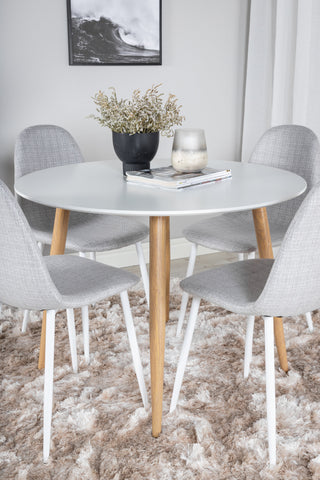 Venture Home Plaza Runt Matbord - Ek-Look / Vit - ø100*H75 +Polar Matbordsstol - Vita Ben - Ljusgrå Tyg _4