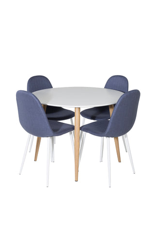 Venture Home Plaza Runt Matbord - Ek-Look / Vit - ø100*H75 +Polar Matbordsstol - Vita ben - Blått tyg _4