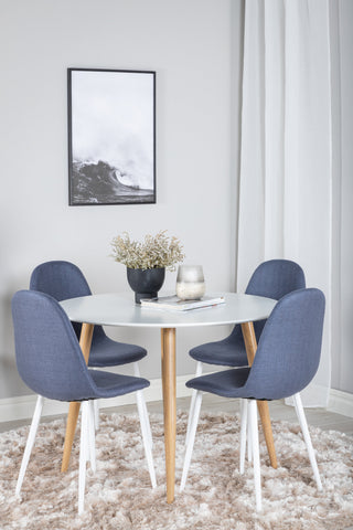 Venture Home Plaza Runt Matbord - Ek-Look / Vit - ø100*H75 +Polar Matbordsstol - Vita ben - Blått tyg _4
