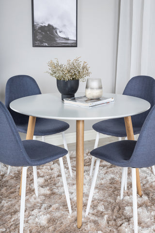 Venture Home Plaza Runt Matbord - Ek-Look / Vit - ø100*H75 +Polar Matbordsstol - Vita ben - Blått tyg _4