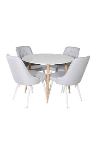 Venture Home Plaza Runt Matbord - Ek-Look / Vit - ø100*H75 +Velvet Deluxe Matbord - Vita Ben - Ljusgrå Tyg _4