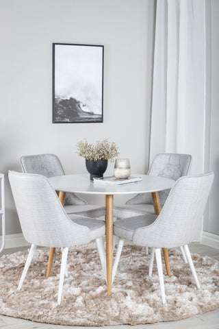 Venture Home Plaza Runt Matbord - Ek-Look / Vit - ø100*H75 +Velvet Deluxe Matbord - Vita Ben - Ljusgrå Tyg _4