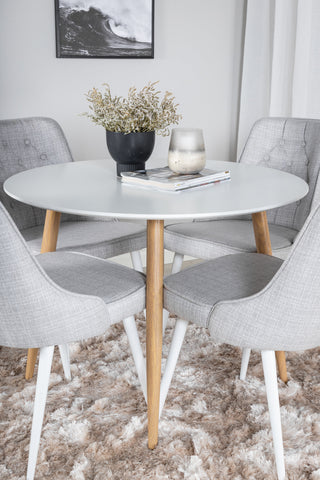 Venture Home Plaza Runt Matbord - Ek-Look / Vit - ø100*H75 +Velvet Deluxe Matbord - Vita Ben - Ljusgrå Tyg _4