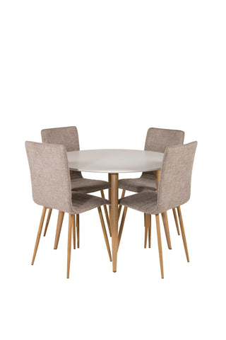 Venture Home Plaza Runt Matbord - Ek-Look / Vit - ø100*H75 +Windu Lyx Matbordsstol - Ek-Look / Ljusgrå _4