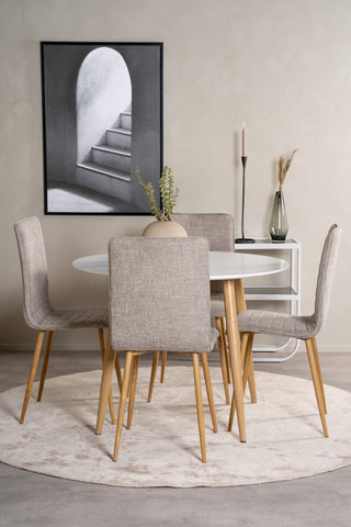Venture Home Plaza Runt Matbord - Ek-Look / Vit - ø100*H75 +Windu Lyx Matbordsstol - Ek-Look / Ljusgrå _4