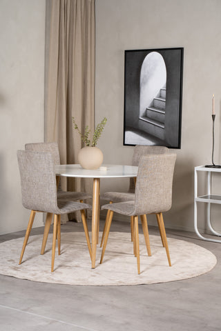 Venture Home Plaza Runt Matbord - Ek-Look / Vit - ø100*H75 +Windu Lyx Matbordsstol - Ek-Look / Ljusgrå _4