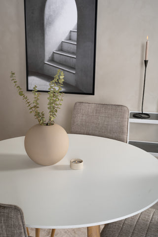 Venture Home Plaza Runt Matbord - Ek-Look / Vit - ø100*H75 +Windu Lyx Matbordsstol - Ek-Look / Ljusgrå _4