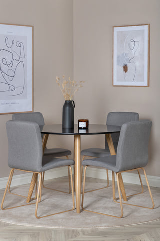 Venture Home Plaza Runt Matbord - Ek-Look / Svart - ø100*H75 +Mace Matstol - Ek-Look / Mellangrå _4