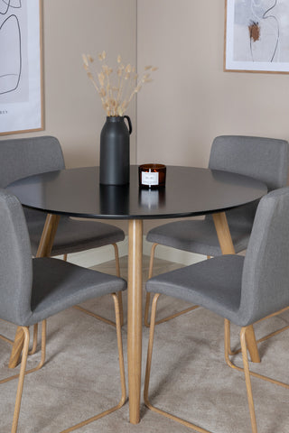 Venture Home Plaza Runt Matbord - Ek-Look / Svart - ø100*H75 +Mace Matstol - Ek-Look / Mellangrå _4