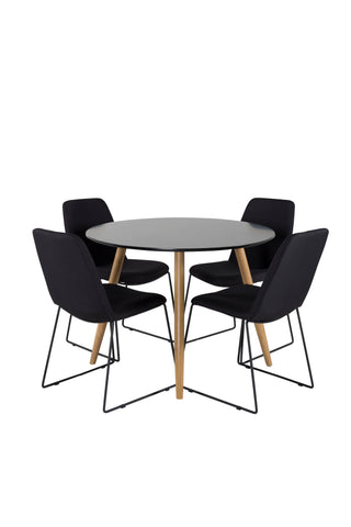Venture Home Plaza Runt Matbord - Ek-Look / Svart - ø100*H75 +Muce Matbordsstol - Svarta Ben - Svart Tyg _4