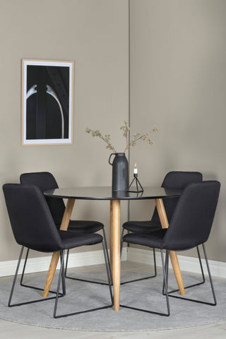 Venture Home Plaza Runt Matbord - Ek-Look / Svart - ø100*H75 +Muce Matbordsstol - Svarta Ben - Svart Tyg _4