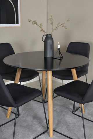 Venture Home Plaza Runt Matbord - Ek-Look / Svart - ø100*H75 +Muce Matbordsstol - Svarta Ben - Svart Tyg _4