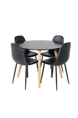 Venture Home Plaza Runt Matbord - Ek-Look / Svart - ø100*H75 +Polar Matbordsstol Svart PU _4