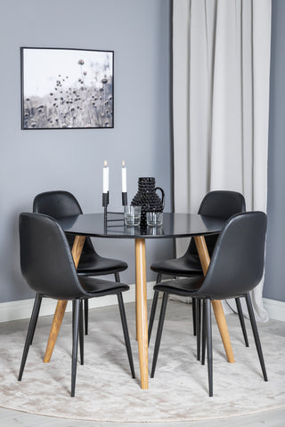 Venture Home Plaza Runt Matbord - Ek-Look / Svart - ø100*H75 +Polar Matbordsstol Svart PU _4