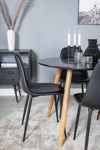 Venture Home Plaza Runt Matbord - Ek-Look / Svart - ø100*H75 +Polar Matbordsstol Svart PU _4