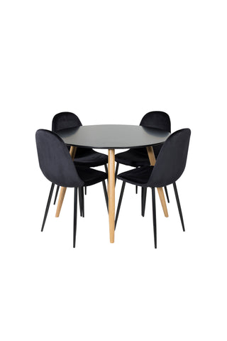 Venture Home Plaza Runt Matbord - Ek-Look / Svart - ø100*H75 +Polar Dining Chair - Svarta ben / Black Velvet _4