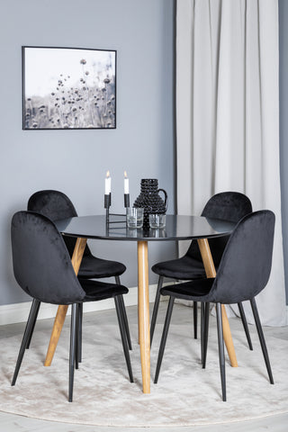 Venture Home Plaza Runt Matbord - Ek-Look / Svart - ø100*H75 +Polar Dining Chair - Svarta ben / Black Velvet _4
