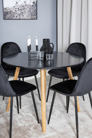 Venture Home Plaza Runt Matbord - Ek-Look / Svart - ø100*H75 +Polar Dining Chair - Svarta ben / Black Velvet _4