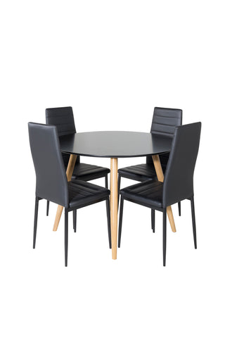 Venture Home Plaza Runt Matbord - Ek-Look / Svart - ø100*H75 +Slim High Back Matbord - Svarta Ben - Svart PU _4