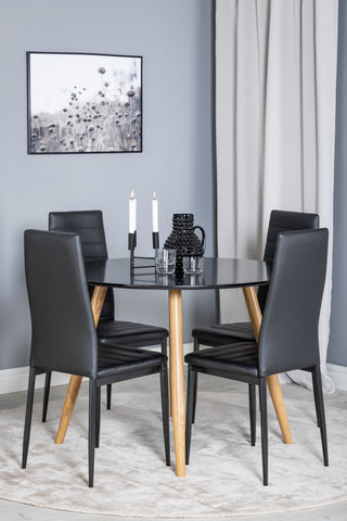 Venture Home Plaza Runt Matbord - Ek-Look / Svart - ø100*H75 +Slim High Back Matbord - Svarta Ben - Svart PU _4
