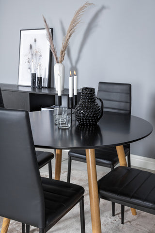 Venture Home Plaza Runt Matbord - Ek-Look / Svart - ø100*H75 +Slim High Back Matbord - Svarta Ben - Svart PU _4