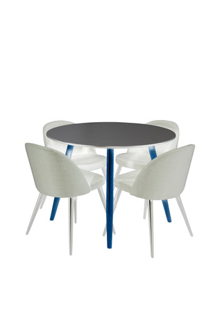 Venture Home Plaza Runt Matbord - Ek-Look / Svart - ø100*H75 +Velvet Dining Chiar - Svarta ben- Svart Tyg _4