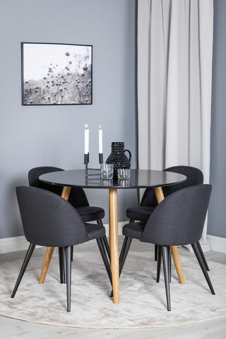 Venture Home Plaza Runt Matbord - Ek-Look / Svart - ø100*H75 +Velvet Dining Chiar - Svarta ben- Svart Tyg _4
