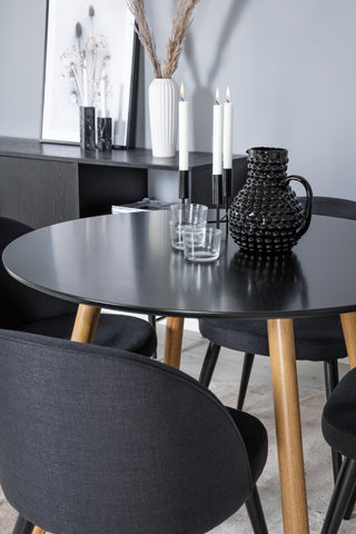 Venture Home Plaza Runt Matbord - Ek-Look / Svart - ø100*H75 +Velvet Dining Chiar - Svarta ben- Svart Tyg _4