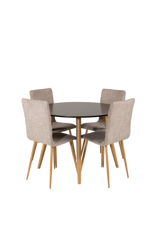 Venture Home Plaza Runt Matbord - Ek-Look / Svart - ø100*H75 +Windu Lyx Matbordsstol - Ek-Look / Ljusgrå _4