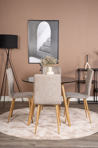 Venture Home Plaza Runt Matbord - Ek-Look / Svart - ø100*H75 +Windu Lyx Matbordsstol - Ek-Look / Ljusgrå _4