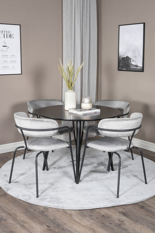 Venture Home Plaza Runt Matbord - Svart / Svart - ø100*H75 +Arrow fåtölj - Svarta ben - Grå sammet _4