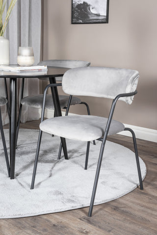 Venture Home Plaza Runt Matbord - Svart / Svart - ø100*H75 +Arrow fåtölj - Svarta ben - Grå sammet _4