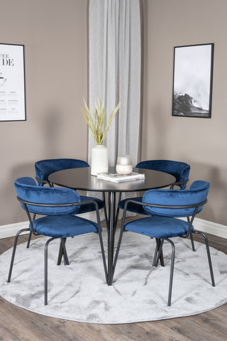 Venture Home Plaza Runt Matbord - Svart / Svart - ø100*H75 +Arrow fåtölj - Svarta ben - Blue Velvet _4