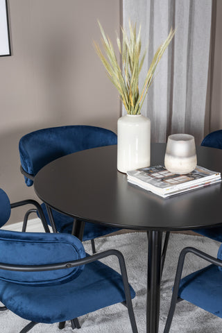 Venture Home Plaza Runt Matbord - Svart / Svart - ø100*H75 +Arrow fåtölj - Svarta ben - Blue Velvet _4