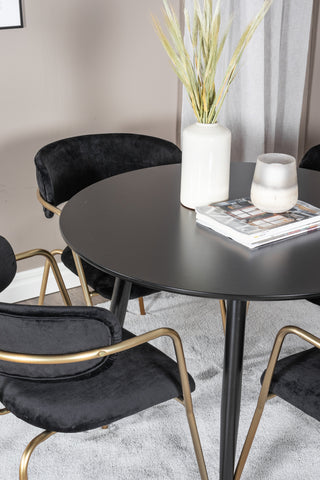 Venture Home Plaza Runt Matbord - Svart / Svart - ø100*H75 +Arrow fåtölj - Mässingsben - Svart sammet _4