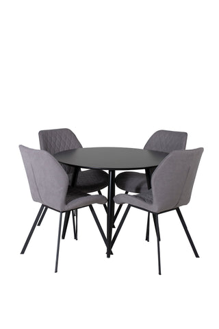 Venture Home Plaza Runt Matbord - Svart / Svart - ø100*H75 +Gemma Matbordsstol - Svarta Ben - Grå Tyg _4