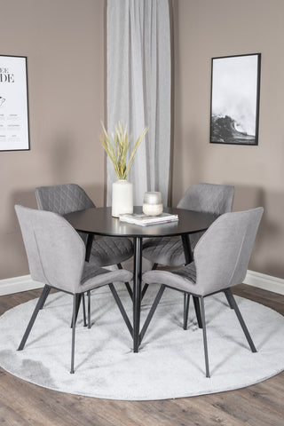 Venture Home Plaza Runt Matbord - Svart / Svart - ø100*H75 +Gemma Matbordsstol - Svarta Ben - Grå Tyg _4